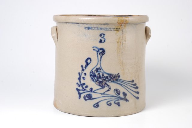 Saltglazed Stoneware Crock with Bird on Sprig NY (1 of 5)