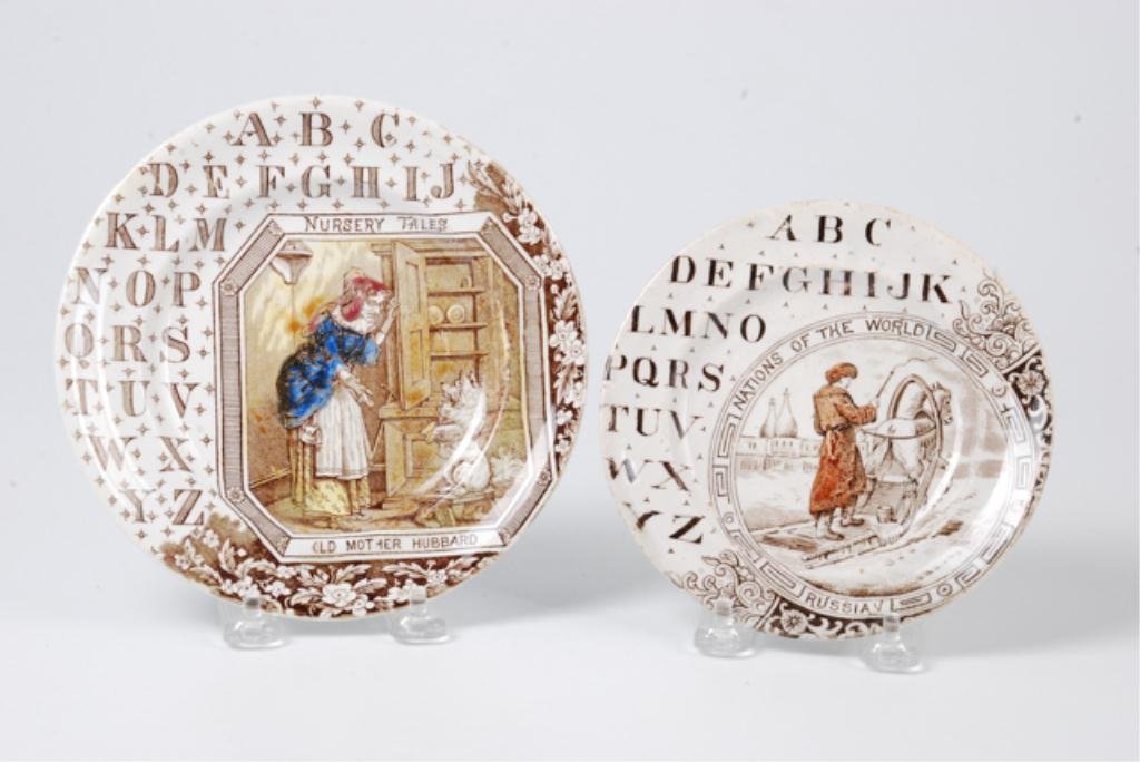 (2) English Transfer Decorated Alphabet Plates (1 of 4)