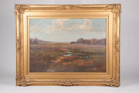 Francis Henry Richardson (1857-1934): "Ipswich Marshes in Autumn" oil on canvas 22 x 31 inches. signed. framed.