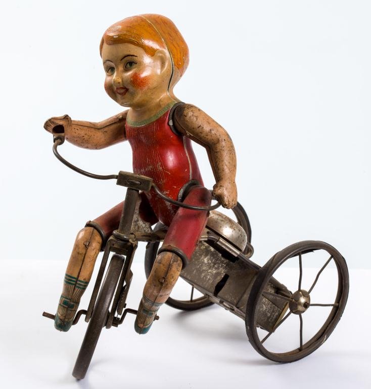 Articulated Tin Litho Wind-Up Boy on Tricycle (1 of 10)