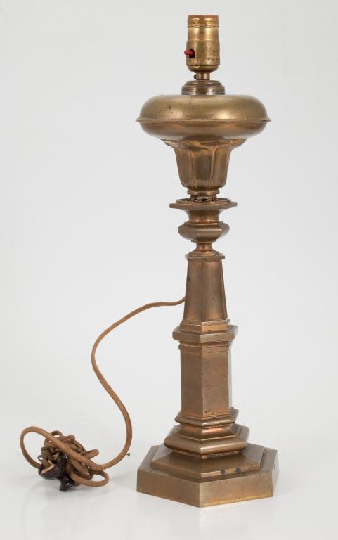 (19th c.) Hexagonal Brass Fluid Lamp (1 of 2)