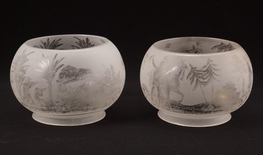 Etched Glass Lamp Shades w/ Indian & Hunt Motifs (1 of 4)