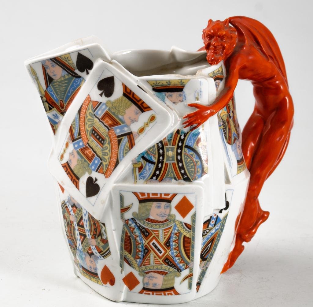 Royal Bayreuth Devil and Playing Cards Pitcher (1 of 4)