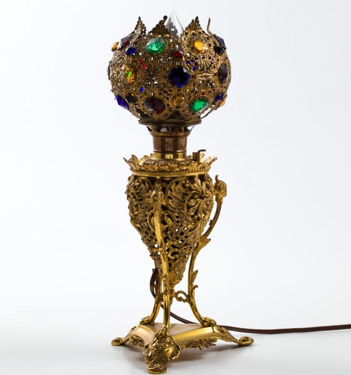 Bradley and Hubbard Jeweled Brass Table Lamp (1 of 8)