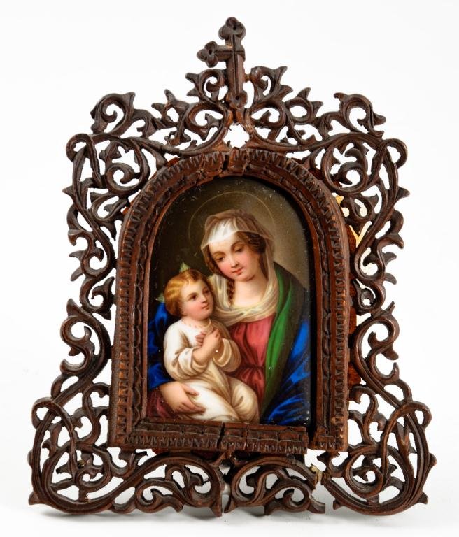 (19th c) Madonna and Child Miniature on Porcelain (1 of 3)
