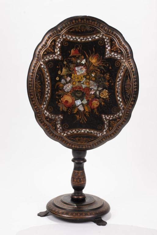 (19th c.) Elaborate Paper Mache Tip Top Table (1 of 8)