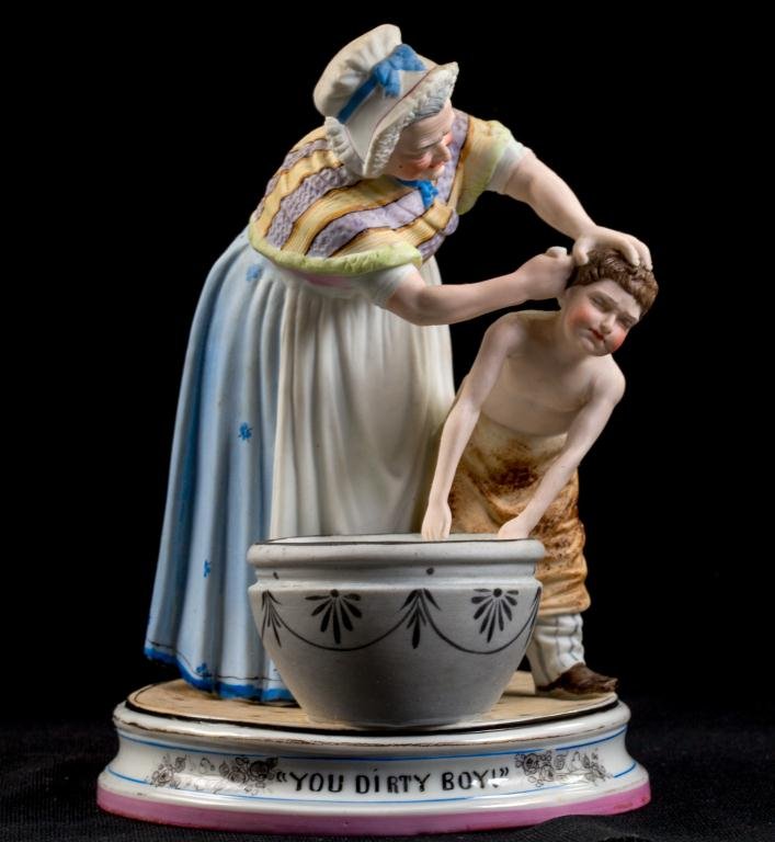 Victorian "You Dirty Boy" Bisque Figural Group (1 of 8)