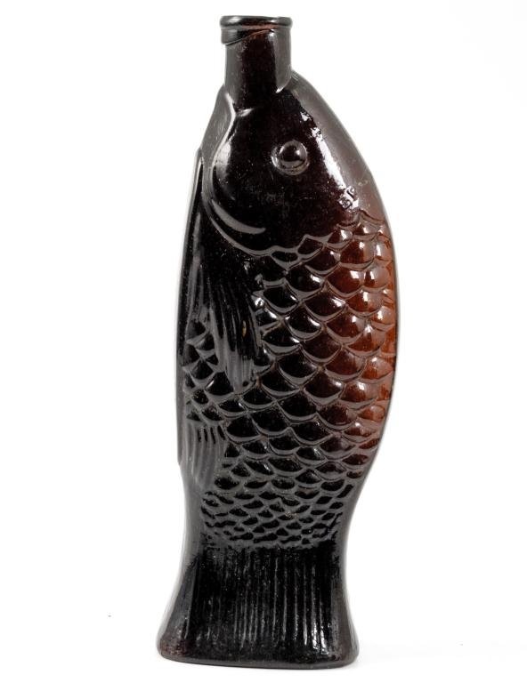 1866 W.T. Ware Amber Figural Fish Bitters Bottle (1 of 3)