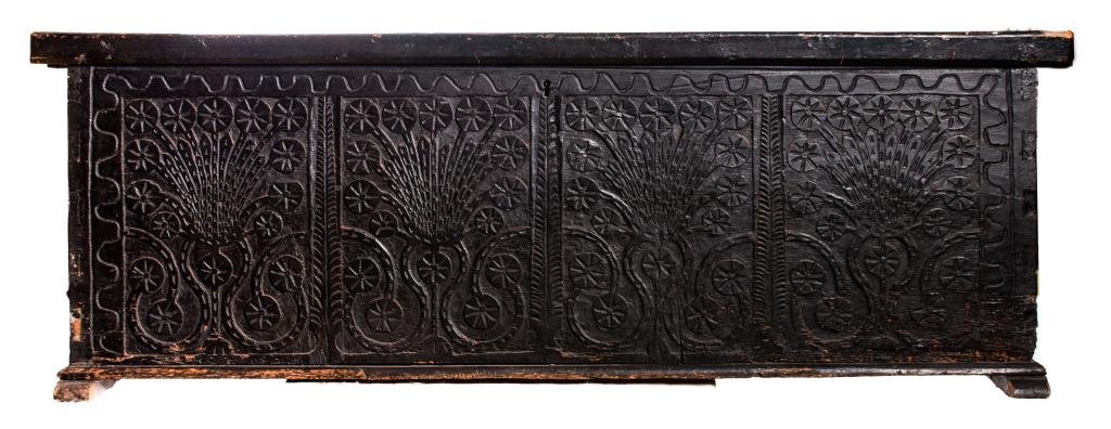 (18th c.) Ebonized Chip Carved Oak Cassone (1 of 10)