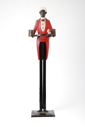 Black Americana Cast Iron Figural Smoker's Butler: Pants made of painted press steel. Height 36 inches.