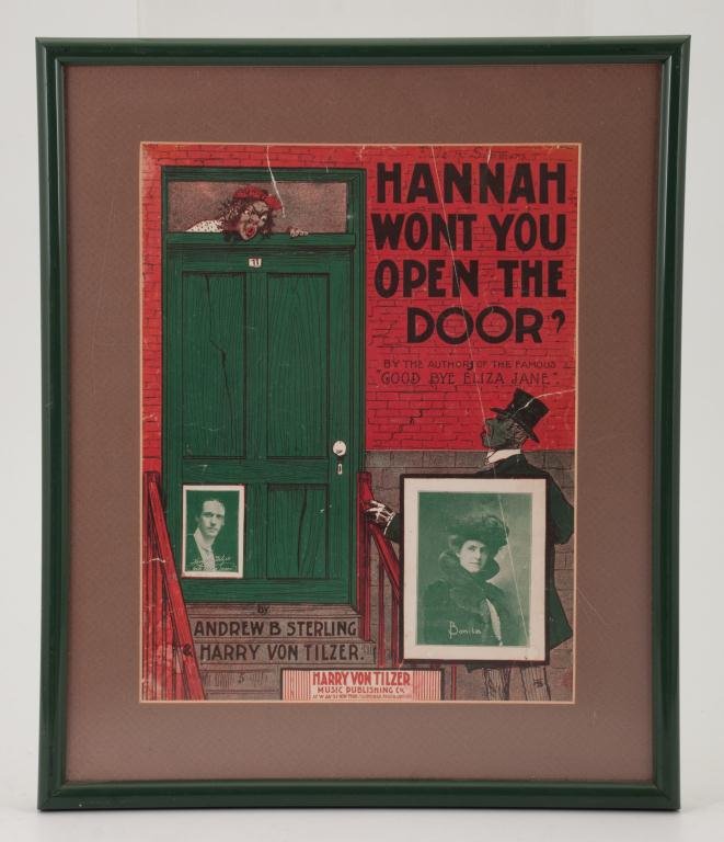 Black Americana "Hannah Wont You Open the Door": Sheet music by Andrew B. Sterling and Harry Von Tilzer and published by Harry Von Tilzer.