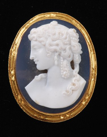(19th c.) Stone Cameo Pin of Woman in High Relief (1 of 4)