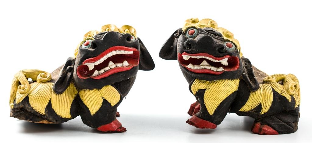 Pair of Carved and Painted Wooden Foo Dogs (1 of 9)