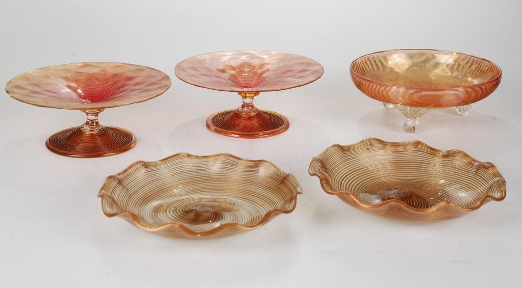 (5) Pieces of Art Glass with Stringwork Patterns (1 of 5)