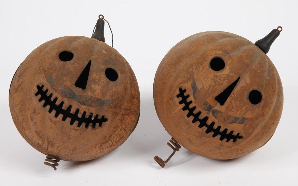 (2) Early Halloween Tin Parade JackOLanterns