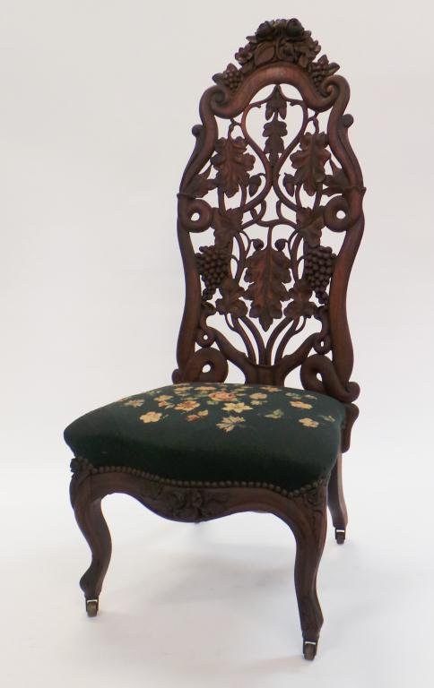 John Belter Carved Rosewood Slipper Chair c.1860 (1 of 8)