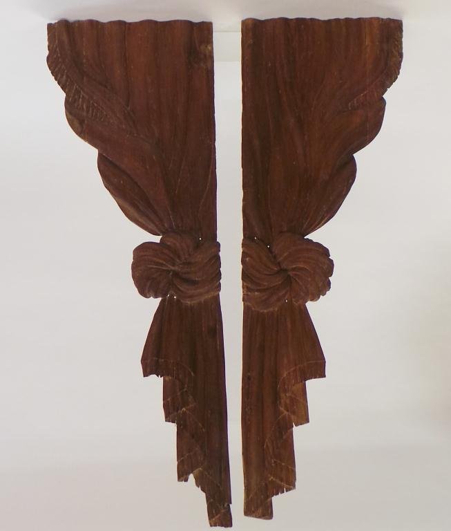 (19th c.) Carved Oak Curtains: Height 48 x 17 inches (each)