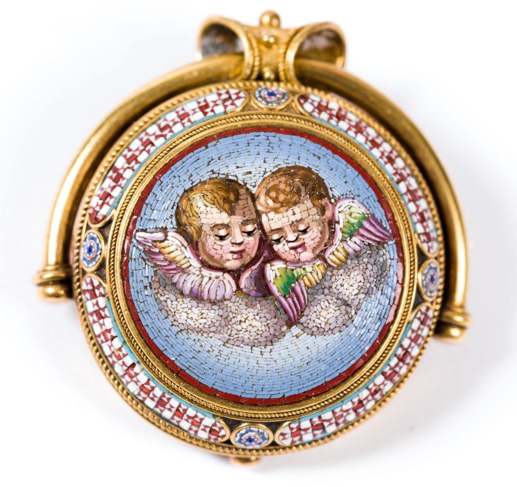 18k Etruscan Revival Micro Mosaic Brooch c1870 (1 of 4)