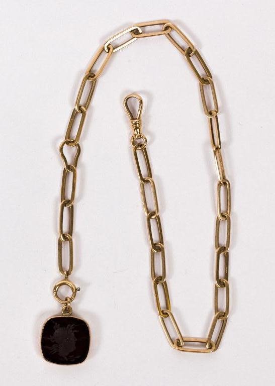 14k Gold Watch Chain w/ Fob (1 of 2)