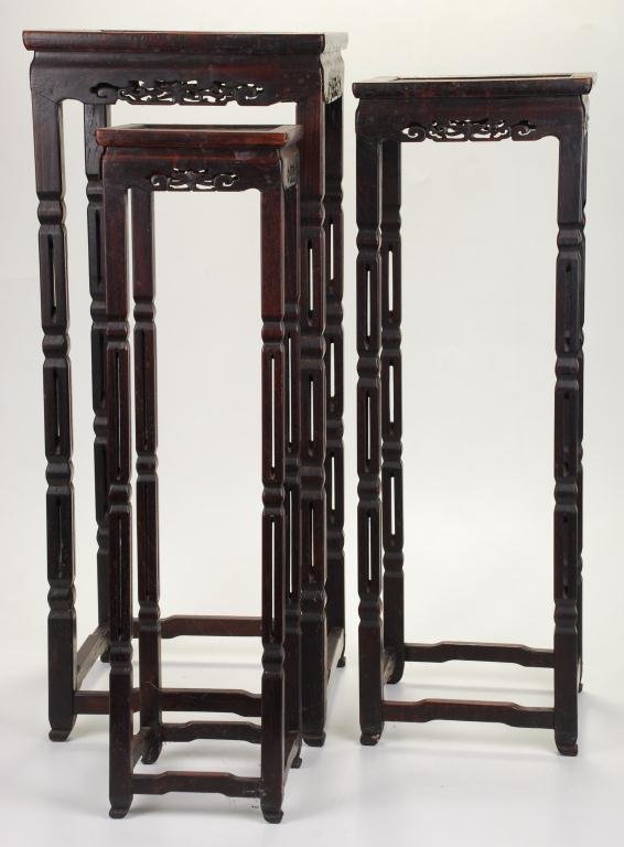 (3) Nesting Chinese Stands: Pierced legs and apron. 29 x 12 x 12 inches.