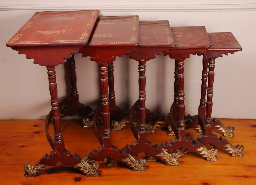 Set of (5) Chinese Nesting Lacquer Tables (1 of 5)