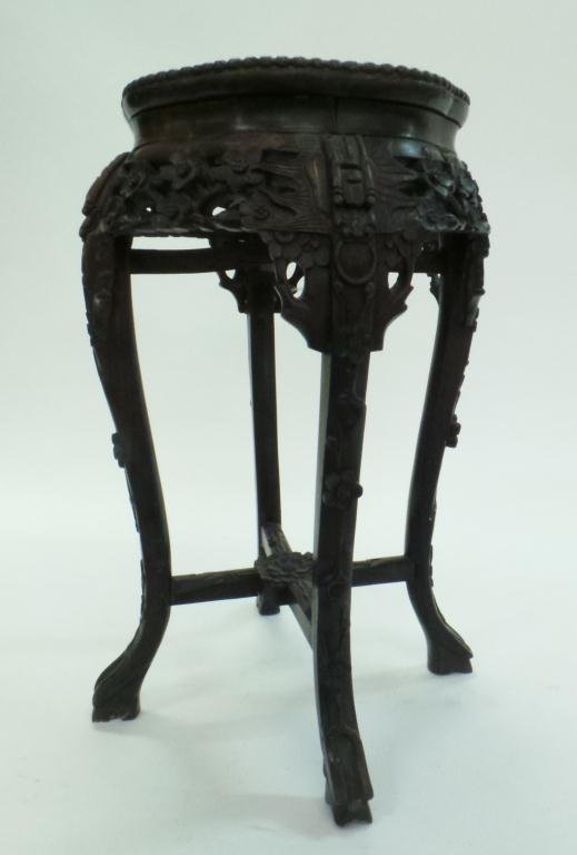 (19th c.) Asian Carved Lobed Stand w/ Marble Inset (1 of 7)