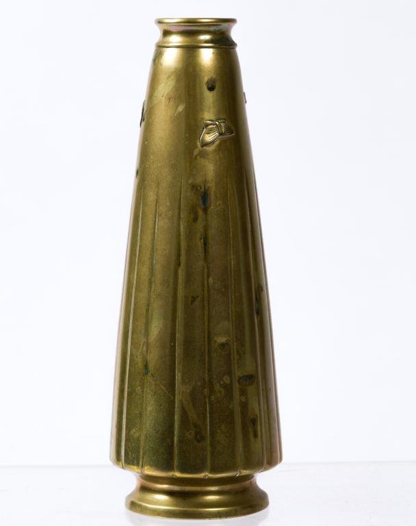 (19thc.) Japanese Brass Vase w/ Raised Butterflies (1 of 2)