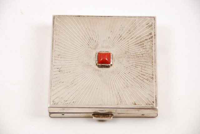 Cartier Sterling Silver Compact w/ Red Hard Stone (1 of 6)