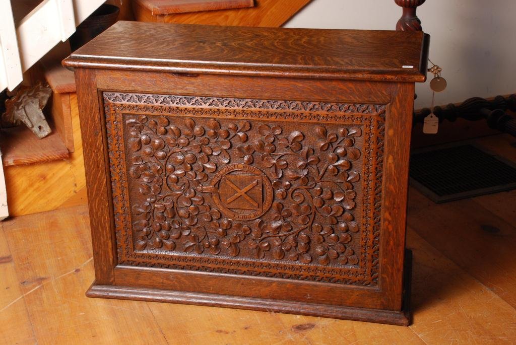 c.1910 Carved Quarter Sawn Oak Vestment Cabinet (1 of 4)