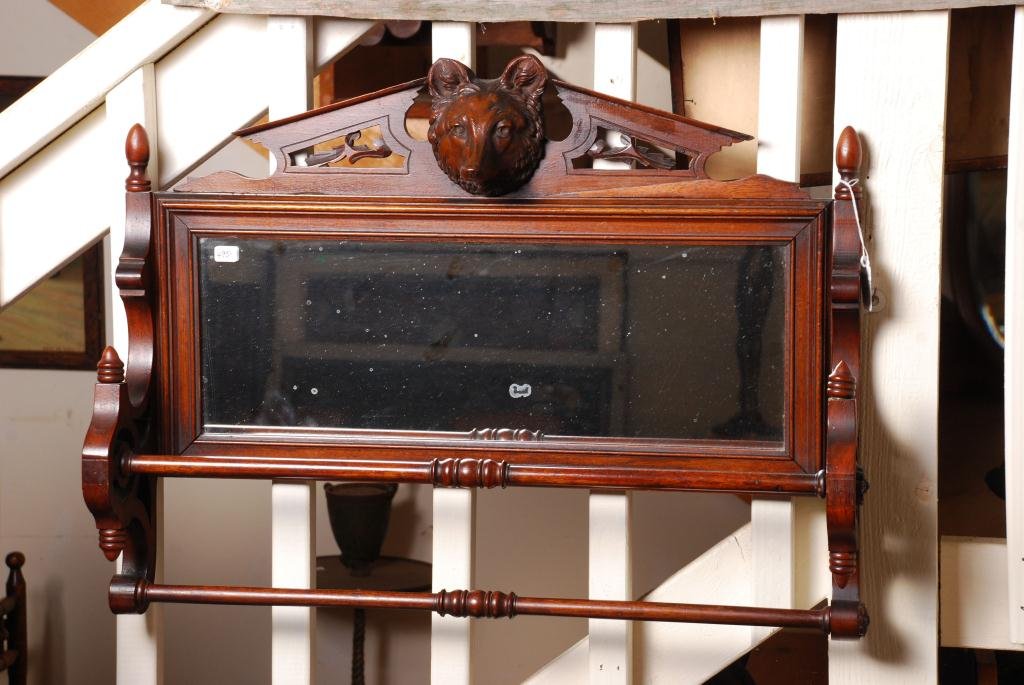 Walnut Towel Rack & Mirror with Composition Fox (1 of 4)