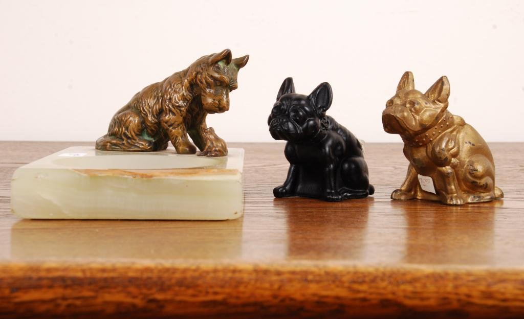 Cast Brass and Onyx Ashtray & (2) French Terriers (1 of 8)