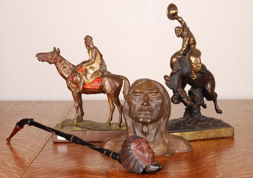 Bronze Indian Bookend, Carved Pipe and Sculptures (1 of 8)