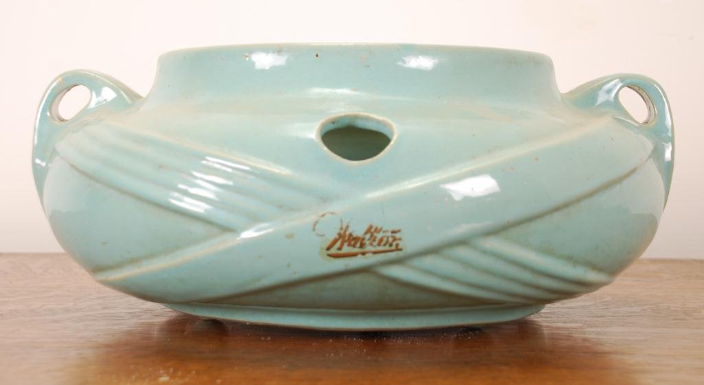 Vintage Green Ceramic Pot Labeled "Walton": 7 x 16 inches.