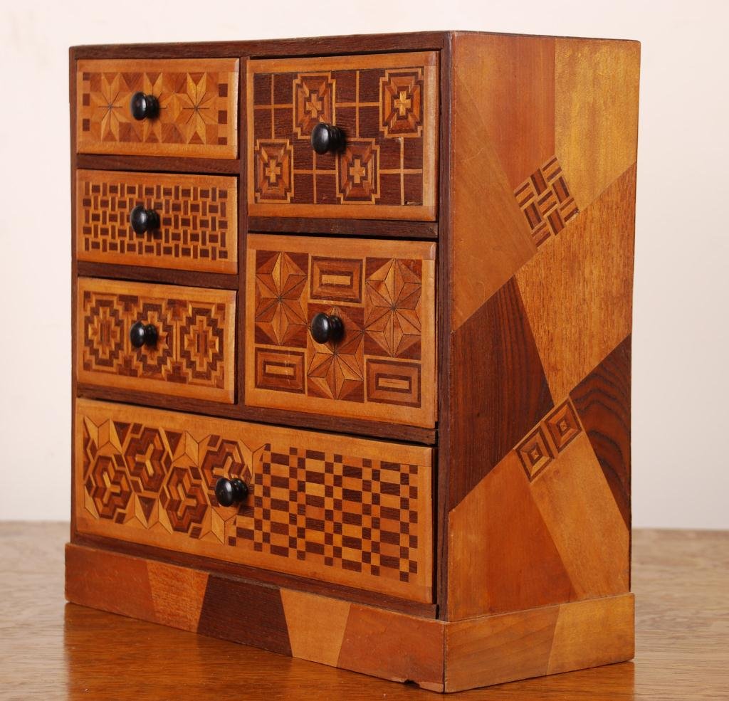 Japanese Inlay Cabinet & Brass Wall Pocket (1 of 8)