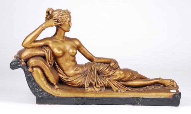 M. Lucchesa Marwal Ind. Inc. Plaster Statue: Reclining Classical Nude. 13 x 23 x 6 inches.