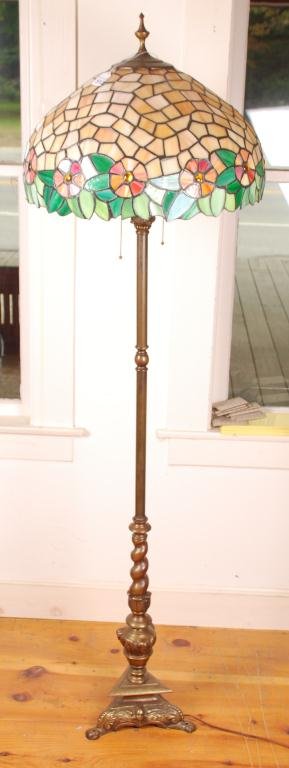 (Mid 20th c.) Stained Glass Brass Floor Lamp (1 of 10)