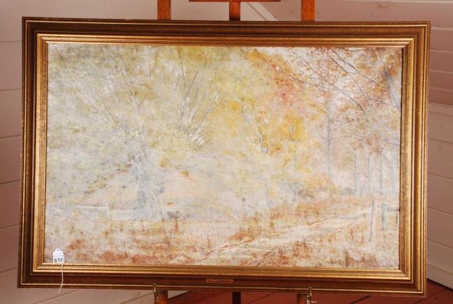 Willis Adams (1844 - 1921): "Fall Landscape" oil on canvas. 24 x 38 inches. signed W.S. Adams. framed