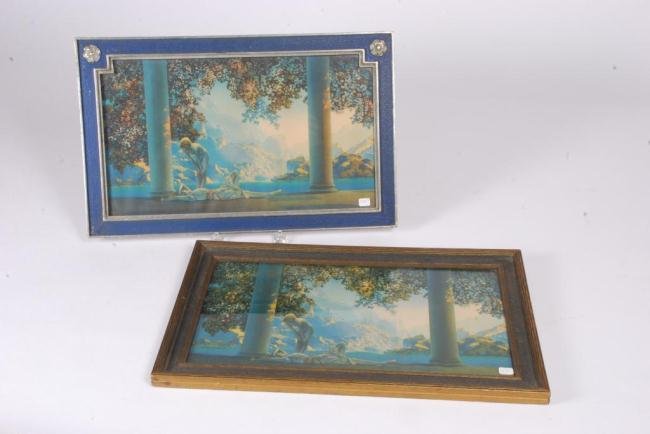 Two Framed Maxfield Parrish Prints: "Daybreak" 10 x 18 inches.