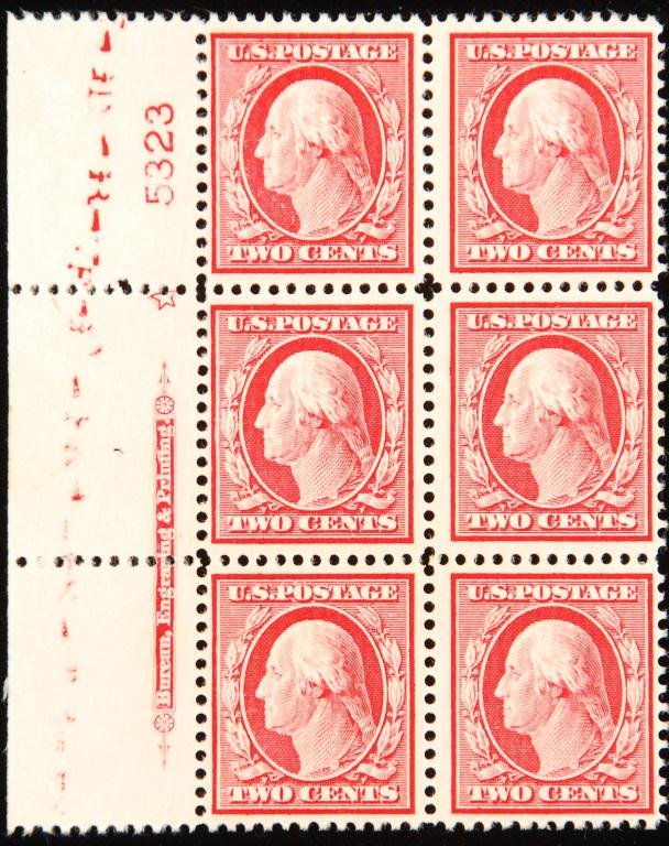 Scott #332 Block of (6) 2 Cent Washington Stamps (1 of 1)