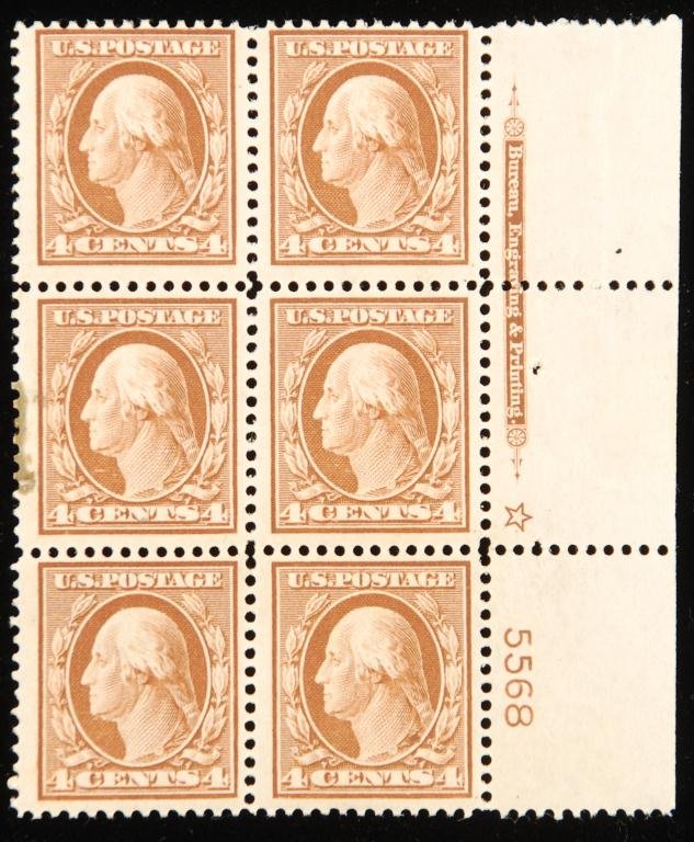 Scott #334 Block of (6) 4 Cent Washington Stamps (1 of 1)