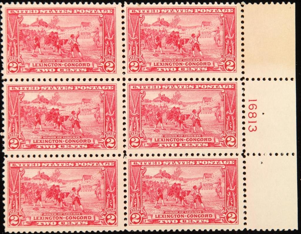 2c Lexington-Concord Scott #618: Block of (6) with right margin