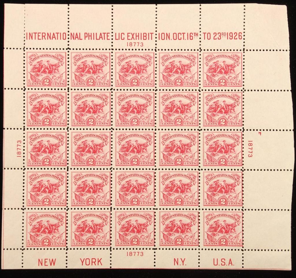 Scott #629 Philatelic Exhibit Sheet 1926: (25) Stamp with margins.