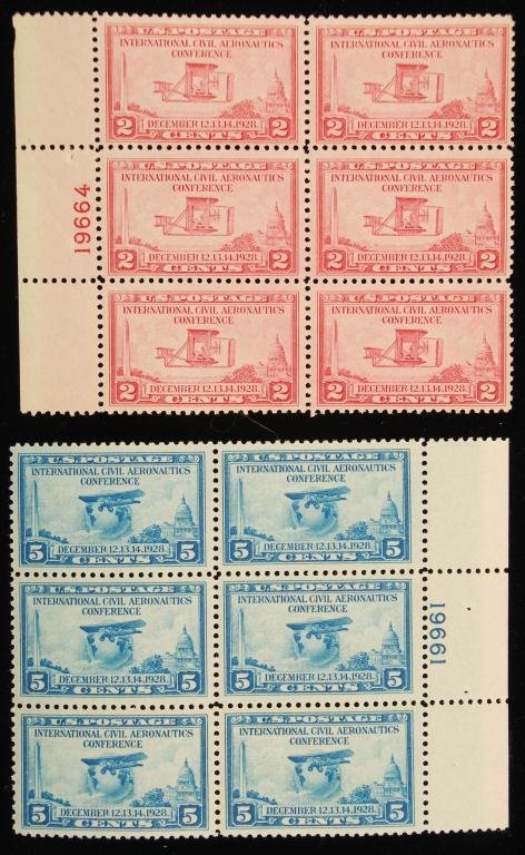 Scott #649 and 650. 2 and 5 cent: (2) Vertical blocks of (6) with left and right margins