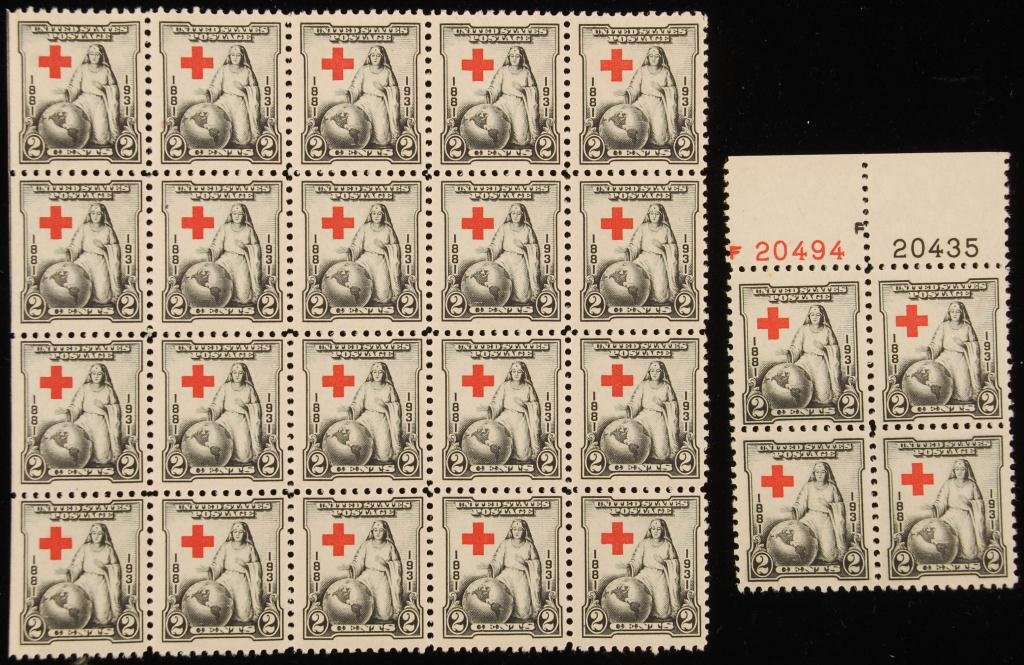 Scott #702 "The Greatest Mother": Block of (20) and a block of (4) with top margin