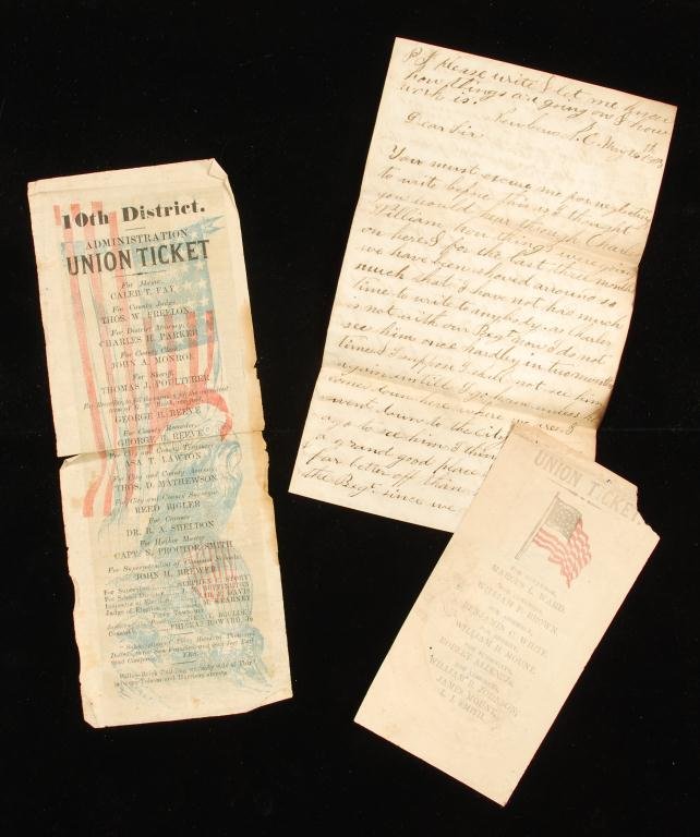 Civil War Letter Dated 1863 & (2) Union Tickets (1 of 3)