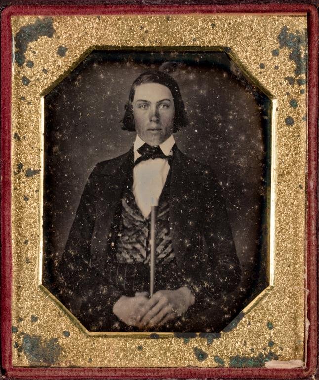 1/6 Plate Daguerreotype of Man w/ Cane or Pool Cue (1 of 2)