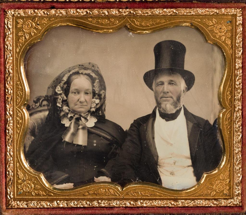 1/6/ Plate Daguerreotype Mr.& Mrs Daniel F. Emery.: Anonymous. Tinted cheeks