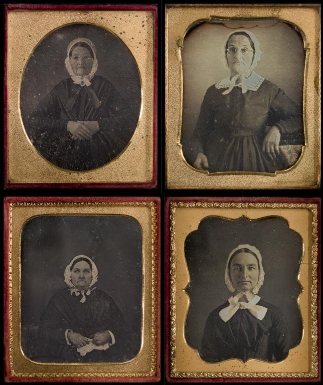 (4) 1/6 Plate Daguerreotypes of Women in Bonnets (1 of 8)