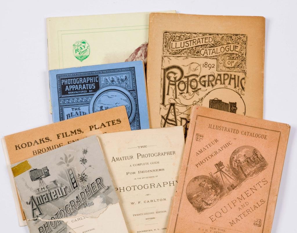 Lot of (8) Photographic Pamphlets and Directions: 1893 & 1900 The Amateur Photographer, Chase negative sleeve, Monroe Folding Cameras, 1898 The Ray Camera, 1886 & 1892 Photographic Apparatus, 1888 Equipments and Materials Catalog,
