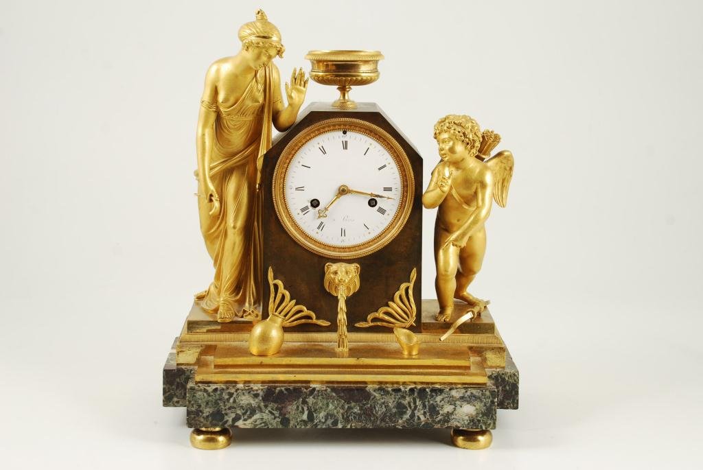 (19th c) FRENCH FIGURAL GILT BRONZE MANTLE CLOCK (1 of 7)